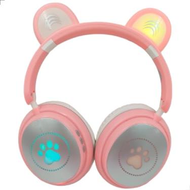 Imagem de Fone Ouvido Led De Gatinho Bluetooth Sem Fio Rosa Azul Color Portátil Dobrável Wireless Infantil Adulto (Rosa Claro)