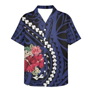 Imagem de Gzzxiailg Camisa masculina de manga curta com botões havaiana, macia, casual, Aloha, gola cubana, blusa frontal aberta, 2XS-7GG, Flor polinésia, 5G