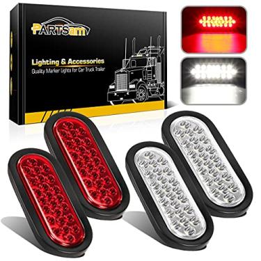 Imagem de Partsam 2xRed + 2xWhite 6" 24 LED Oval Stop Turn Tail Lights Brake Backup Reverse Light Kit para caminhão Trailer Bus RV Camper impermeável 12V selado 15 cm Oval Led Trailer Tail Lights Ilhós Montagem