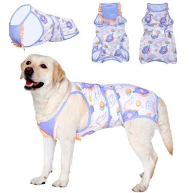 Imagem de LovinPet Pijama de recuperação de cães – Body para cães com proteção de ferimentos cirúrgicos para lesões abdominais após cirurgia, macacão para cães, elefante, amarelo, 2GG