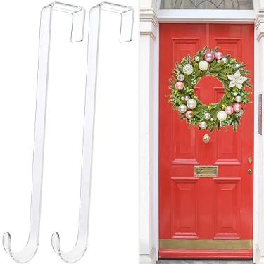 Imagem de GREAZONE Cabides de guirlanda transparentes de 30,5 cm, pacote com 2 ganchos de porta que não arranham, placa de boas-vindas para decoração de porta da frente