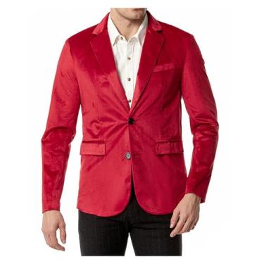 Imagem de Terno casual masculino veludo cotelê cor sólida blazer casual bolso lapela pescoço jaqueta terno, Vermelho, G