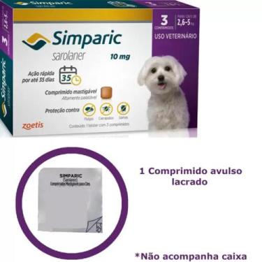 Imagem de Simparic Antipulgas Para Cães De 2,6 A 5Kg - 1 Comprimido 10Mg Avulso