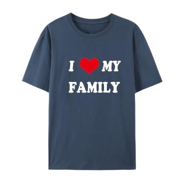 Imagem de Camisetas masculinas e femininas de manga curta - I Love My Family, Azul marinho, 3G