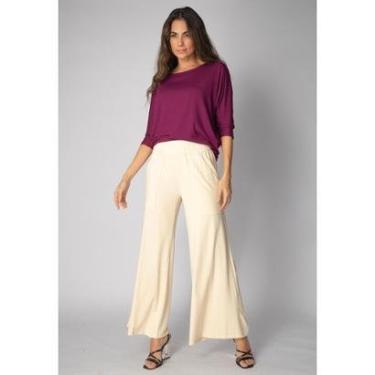 Imagem de Calça Pantalona Goti Malha com Bolso Off White - P-Veste do 38 ao 40-Feminino