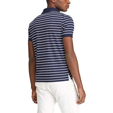 Imagem de Polo Ralph Lauren Camisa polo masculina personalizada de malha, Azul marinho listrado/branco, M