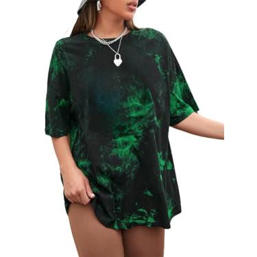 Imagem de SOFIA'S CHOICE Camisetas femininas grandes tie dye gola redonda manga curta casual verão, Verde, preto, GG