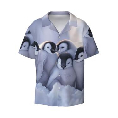 Imagem de IYOVI Camisa masculina havaiana com estampa de lírios de manga curta e manga curta com botões, camisa de praia de verão,, Penguin Chicks, M