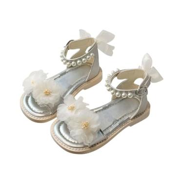 Imagem de Chinelo feminino com flores para meninas verão para crianças usando sapatos de praia sola macia pérola, Prata, 13 3X-Narrow Little Kid
