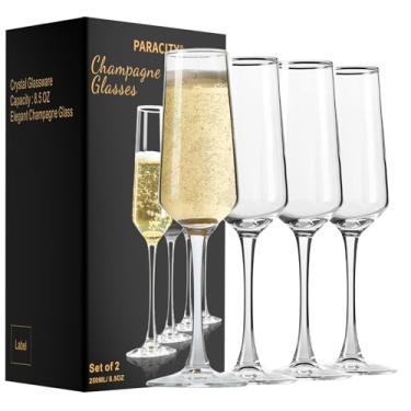 Imagem de PARACITY Taças de champanhe, conjunto de 4 taças de champanhe, taças de champanhe elegantes de 250 ml, presente para aniversário, casamento, Natal, Dia dos Namorados