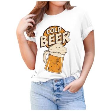 Imagem de Camisetas femininas divertidas Oktoberfest, lindas camisetas estampadas de cerveja fria Beer Fest Blusas de férias casuais de verão túnicas soltas, Branco, 3G