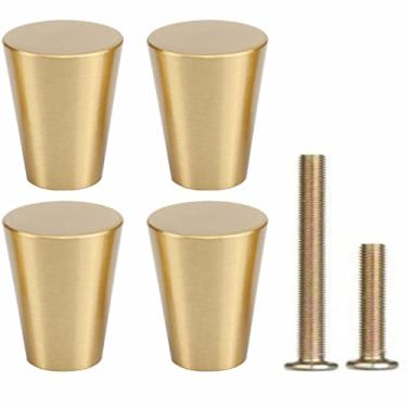 Imagem de RZDEAL 4 peças puxadores de armário sólidos de cobre puro de 20 x 25 mm alça de cone cadarço puxador de gaveta, 0.79"x0.98"/20x25mm, Brass