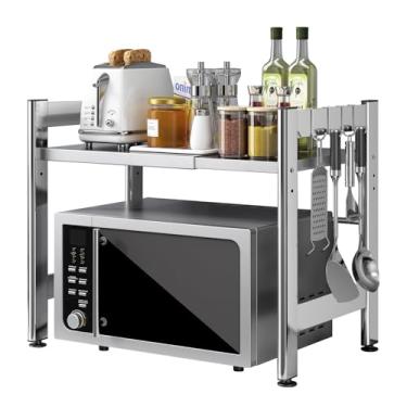 Imagem de Virvia Rack extensível para forno de micro-ondas, suporte ajustável para micro-ondas, prateleira de balcão de cozinha, armazenamento de utensílios de cozinha, prateleira de aço inoxidável de 2 camadas