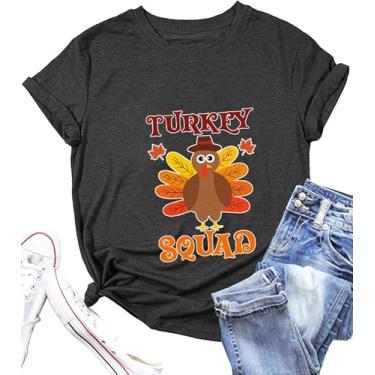 Imagem de Camiseta feminina Turkey Squad com estampa divertida de folhas de outono de Ação de Graças, Cinza, GG