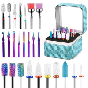 Imagem de Conjunto de 25 peças de brocas de unhas com suporte de strass, broca de unha de carboneto de cerâmica de 3/81 cm, removedor de cutículas, para salão doméstico, esmalte de gel acrílico, manicure,