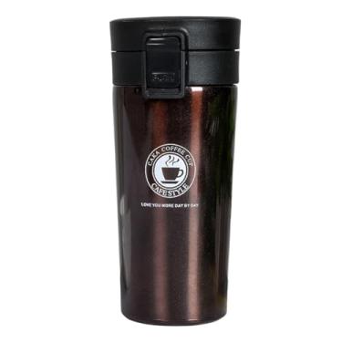 Imagem de Caneca de café de viagem isolada de aço inoxidável 304 elegante - caneca selada a vácuo, à prova de vazamento com filtro de chá embutido, tampa sem BPA e base antiderrapante (marrom)