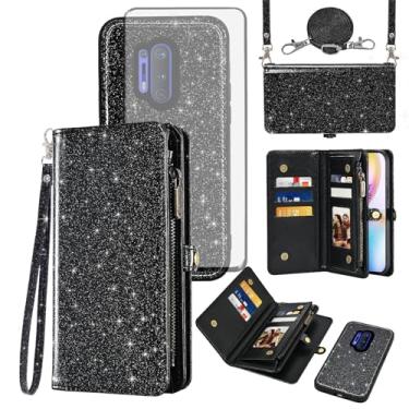 Imagem de Asuwish Capa de celular para OnePlus 8 Pro One Plus 8Pro 5G com zíper carteira destacável com protetor de tela de vidro temperado cordão alça de pulso flip suporte de cartão em 1 Plus 1 + Plus8 1+