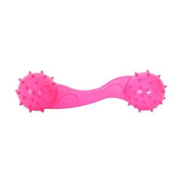 Imagem de Brinquedo Furacão Pet Halteres de Borracha Maciça Rosa com Cravo para 