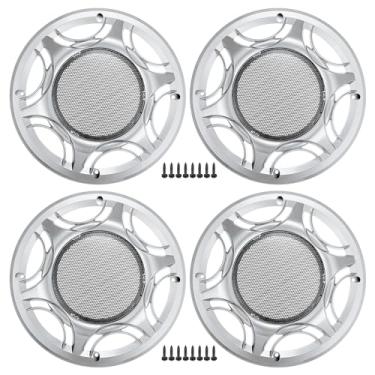 Imagem de ACROPIX Grade de alto-falante de carro de 20,32 cm, capa de malha redonda de 20,32 cm, caixa protetora de subwoofer com parafusos de montagem, ferro, tom prateado - Pacote com 4
