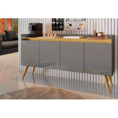 Imagem de Aparador Primus Buffet Gold 4 Portas - Rede Móveis, Cinza/Mel