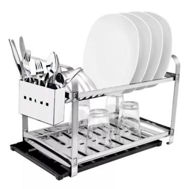 Imagem de Escorredor Louças 16 Pratos Porta Talher Inox E Bandeja - Mak-inox