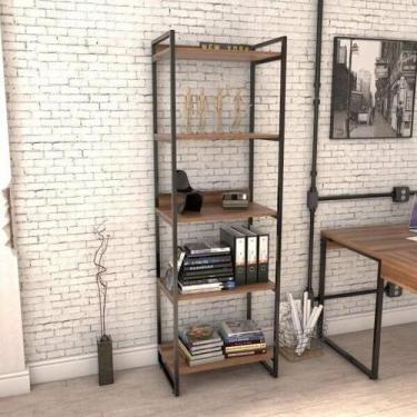 Imagem de Estante Industrial Kuadra com 4 Nichos 60 cm - Nogal/Preto - Compace, 
