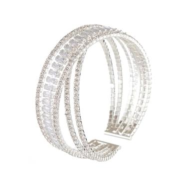 Imagem de Ecesha Pulseira feminina Sparkly com 6 fileiras de cristais de strass cruzados, multicamadas, bijuteria, fantasia, festa de casamento formal, Medium, ♚, Cristal
