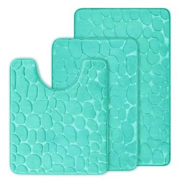 Imagem de JOYART Conjunto de tapetes de banheiro de 3 peças, conjunto de tapetes de banho de espuma viscoelástica de paralelepípedo, tapetes higiênicos, tapetes absorventes antiderrapantes, laváveis na máquina,