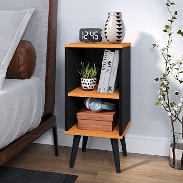 Imagem de Mesa de Cabeceira Aberta Quarto Mesinha Apoio Lateral Cama com Nicho Decoração Charme Estilo Retrô (Preto/Freijó)