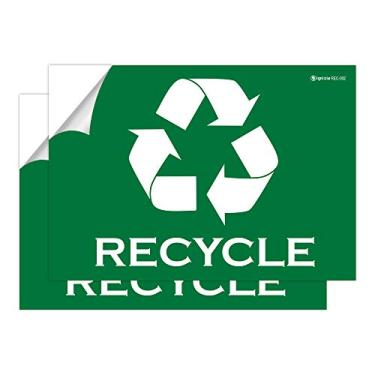 Imagem de IGNIXIA Pacote com 02 adesivos de placa de reciclagem autoadesivos – adesivos de reciclagem grandes de 25 x 17 cm para lixeira – etiquetas recicláveis (verde)
