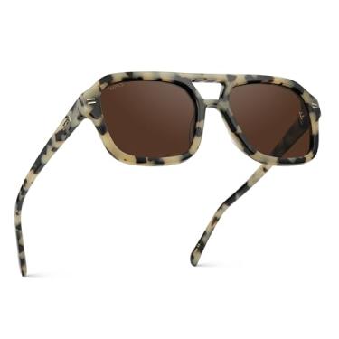 Imagem de WearMe Pro - Óculos de sol feminino aviador quadrado de ponte dupla, armação grande com proteção UV polarizada, Tartaruga bege/lente marrom, One Size