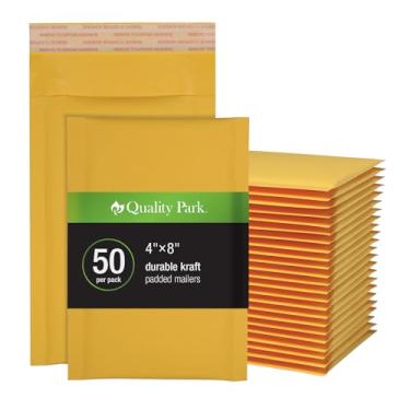 Imagem de Quality Park Envelopes Bubble Mailers, envelopes de envio 4 x 8, autovedantes, envelopes acolchoados pequenos Kraft, fecho removível Redi-Strip, 50 por caixa (QUA85928)