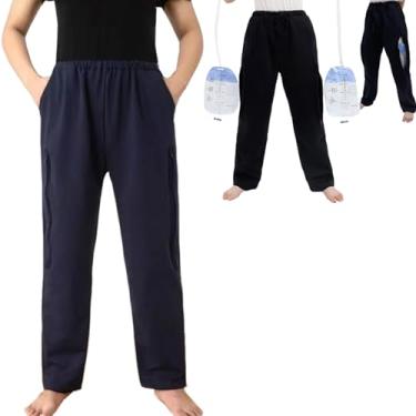Imagem de AUSTYLCO Calça com suporte para bolsa de urina com bolsos com zíper, calça de cateter de incontinência, calça com suporte de bolsa de urina para nefropatia, nefropatia, cistostomia, idosos
