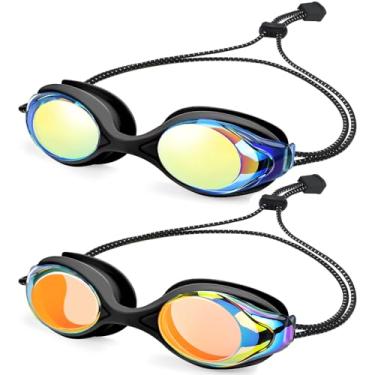 Imagem de Vvinca Pacote com 2 óculos de natação infantil com alça elástica, sem puxar, antiembaçamento, óculos de ajuste para crianças de 4 a 16 anos, adolescentes e jovens