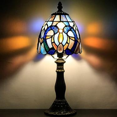 Imagem de SYETL Pequena Lâmpada Tiffany Mini Abajur De Mesa De Acento Azul Nublado Estilo Liaison Vitral Mesa Lâmpada De Memória Simpatia 6X14,6 Polegadas
