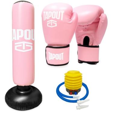 Imagem de TAPOUT Kit De Boxe Rosa Infantil: Luvas De 8 Oz, Saco De Pancadas Inflável Com Bomba, Bolsa De Transporte De Malha Incluída (Rosa)