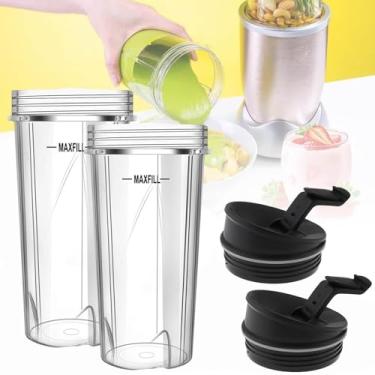 Imagem de Copos de liquidificador peças de reposição 2 peças, copos Ninja Juicer de 473 ml vêm com tampas para viagem, compatíveis com liquidificadores Nutri Ninja QB3000SSW 30 / QB3000QR 30 / QB3000QBK /