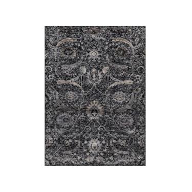 Imagem de Shahbanu Rugs Phantom Black Tapete oriental de lã e seda com nó de folha de foice (4'25x7')