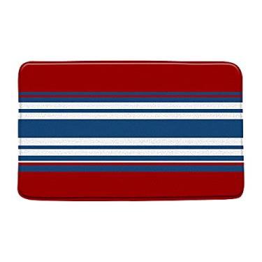 Imagem de Sunhe Tapete de banho azul marinho vermelho listrado cinza e amarelo abstrato geométrico bandagem moderna moda elegante decoração de banheiro tapete absorvente tapete de cozinha vaso sanitário - 45 x