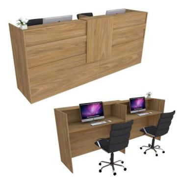 Imagem de Balcão em L Recepção 220cm Freijó Syncro - Linha Premium 1.1 - Marcena