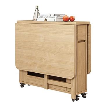 Imagem de Mesa de jantar dobrável, mesa de jantar extensível, mesa de cozinha de madeira maciça, mesa de sala de jantar dobrável compacta com economia de espaço, mesa de folhas caídas - madeira de carvalho, 1,2