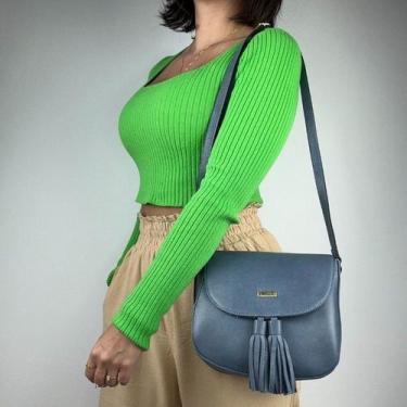 Imagem de Bolsa recuo em couro legitimo b.1021, Azul porcelana