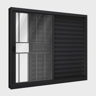 Imagem de Janela de Alumínio Veneziana de Correr Lateral Com Grade 3 Folhas 100x150cm Riobras