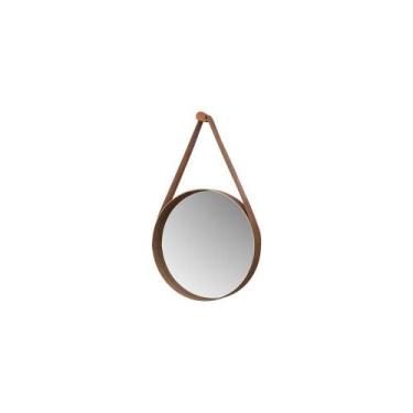 Imagem de Espelho Decorativo Redondo 50 cm Com Alça Bari Castanho - CasaH