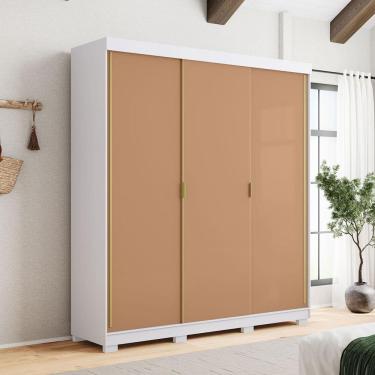 Imagem de Guarda-Roupa 3 Portas Correr Dupla Face 4 Gavetas Porto Camarim/Branco 100% MDF - Vila Rica