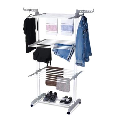 Imagem de Varal De Chão Vertical 3 Andares Dobrável Aço 4 Rodas, Alira Home (Cinza e Branco)