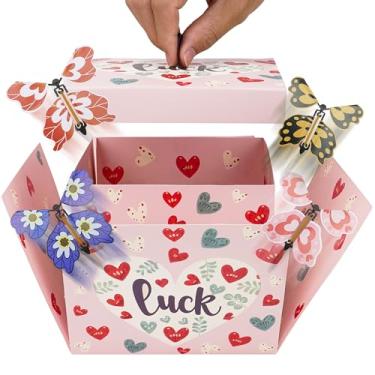 Imagem de TOCCOOL Caixa de presente de borboleta quadrada rosa - montagem DIY, 4 borboletas aleatórias para decoração, ótimo para armazenamento de batom e perfume, presente criativo para amigos (15 x 15 x 12 cm