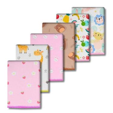 Imagem de Kit 6 Fralda De Pano Quadriculada 68X68Cm Crochê Rosa - Dugu