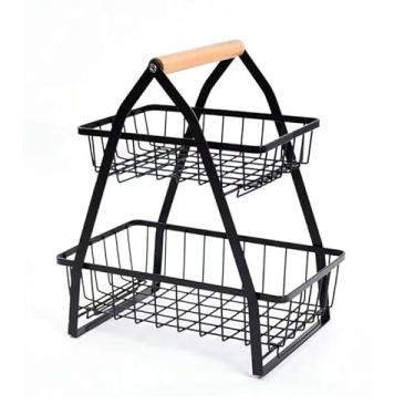 Imagem de Cesta Fruteira De Mesa Metal Dois Andar Aramada Moderna Inoxidável(PRETO)