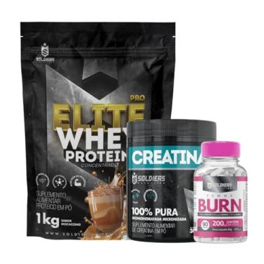 Imagem de Kit: Whey Protein Elite-Pro 1kg + Creatina Monohidratada Pote 300g - 100% Pura + Femme Burn 90g - Soldiers Nutrition